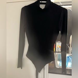Black Long sleeve Turtle neck Bodysuit with Open back